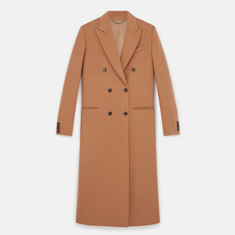 Fashionable Womens Camel Wool Coat AnkleLength Winter Warm Double Breasted n 241010