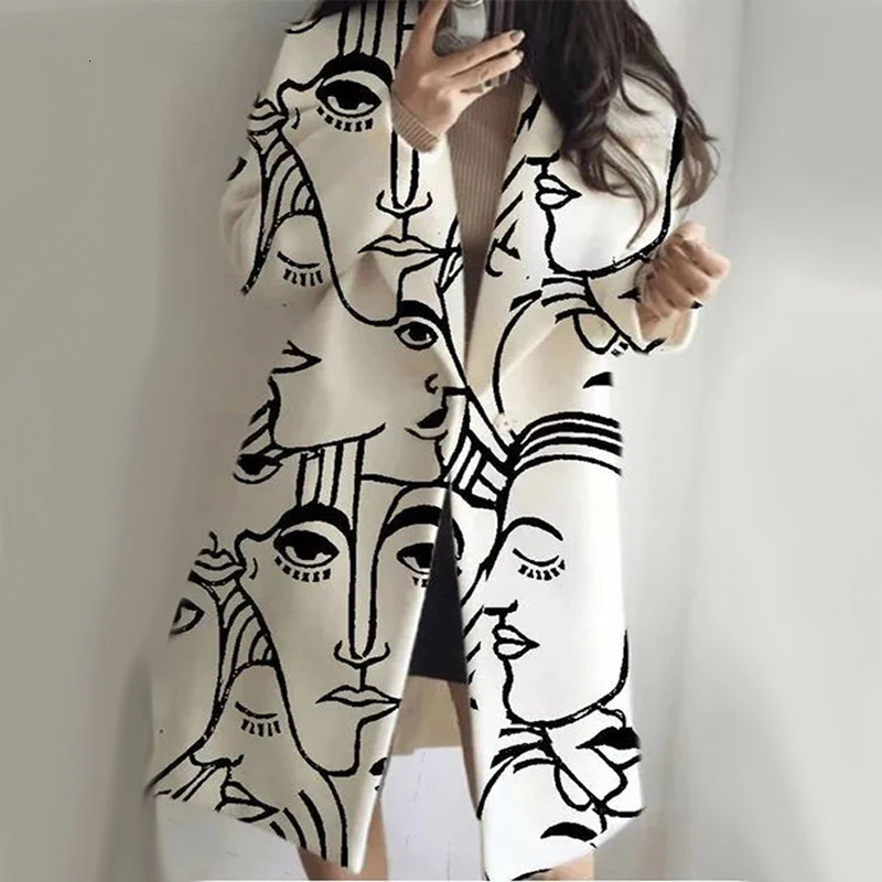 Womens coat floral print blend loose autumn winter long sleeved womens long jacket casual womens fashion jacket 241019