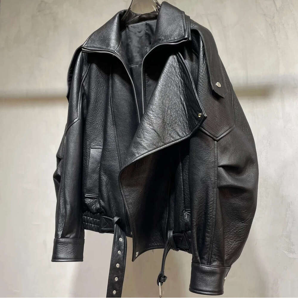 Yoloagain Women's Real Leather Jacket 2024 Autumn Oversized Vintage Sheepskin Coat Female