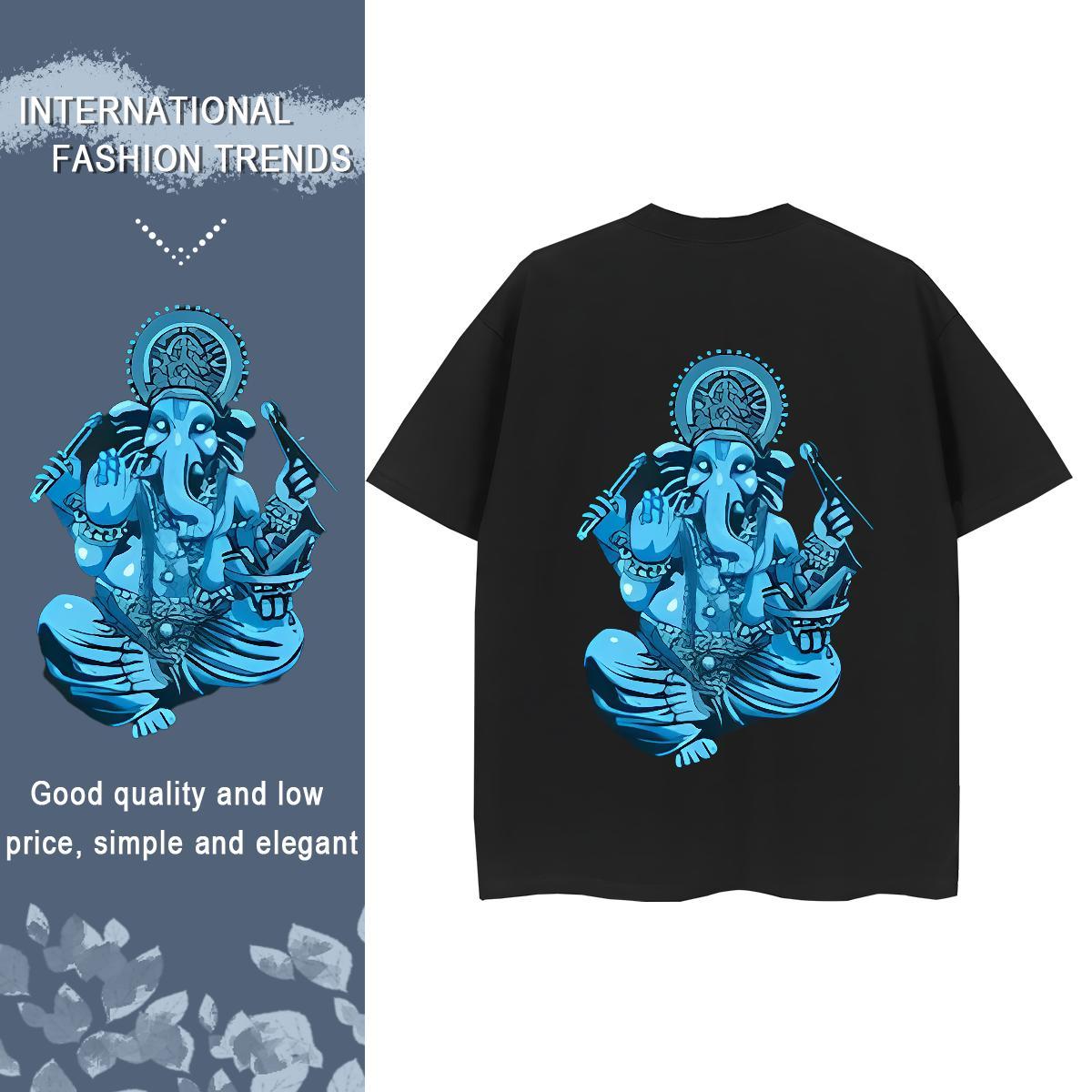 TOP Quality T Shirts Women 230g 100% Cotton Breathable Crew Neck Street Casual elephant Couples T Shirts Loose Anime Oversized Top Shirts