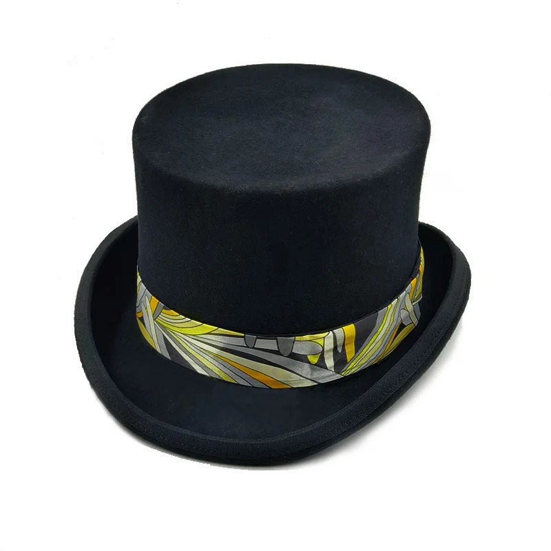 Pink and Purple High Hat Magician High Hat British Black Jazz High Hat Mens and Womens Court Mens Flat Top Felt Hat 241019