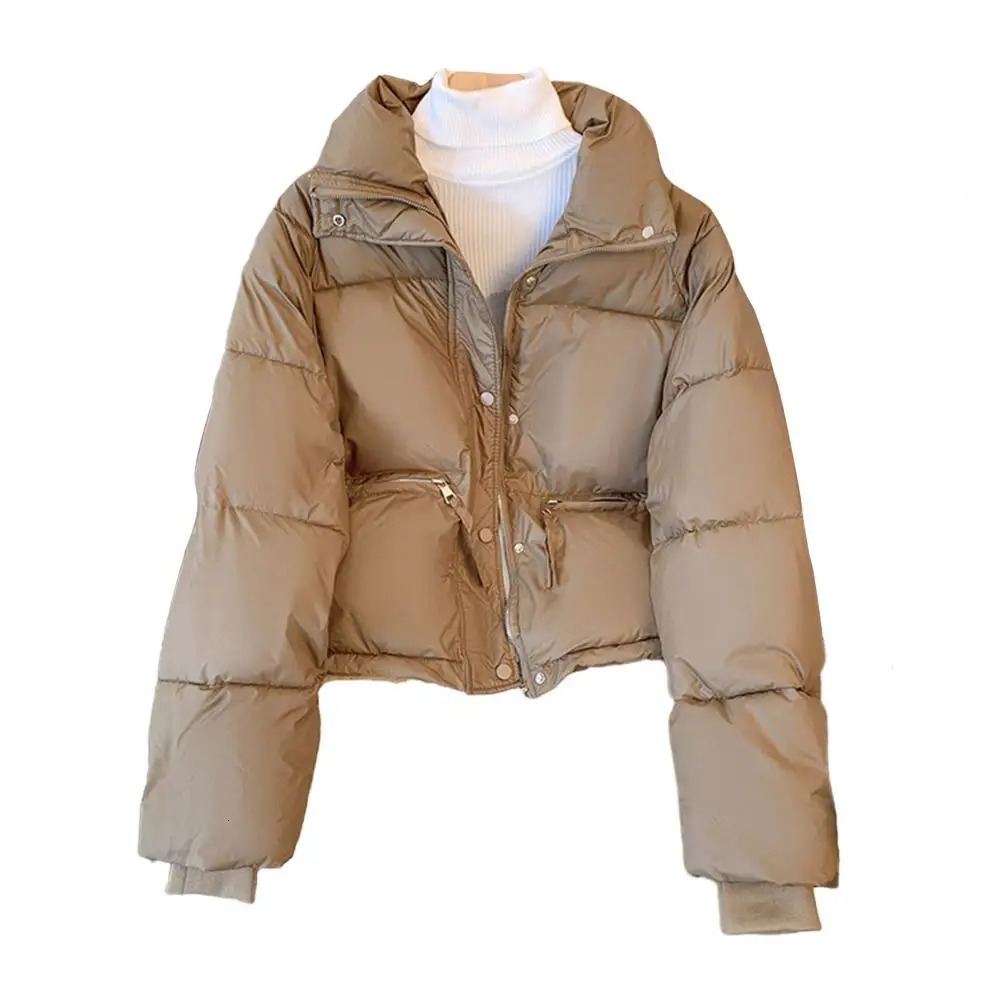 Women Winter Cotton Coat Thickened Padded Stand Collar Neck Protection Short Windproof Long Sleeve Down Jacket 241007
