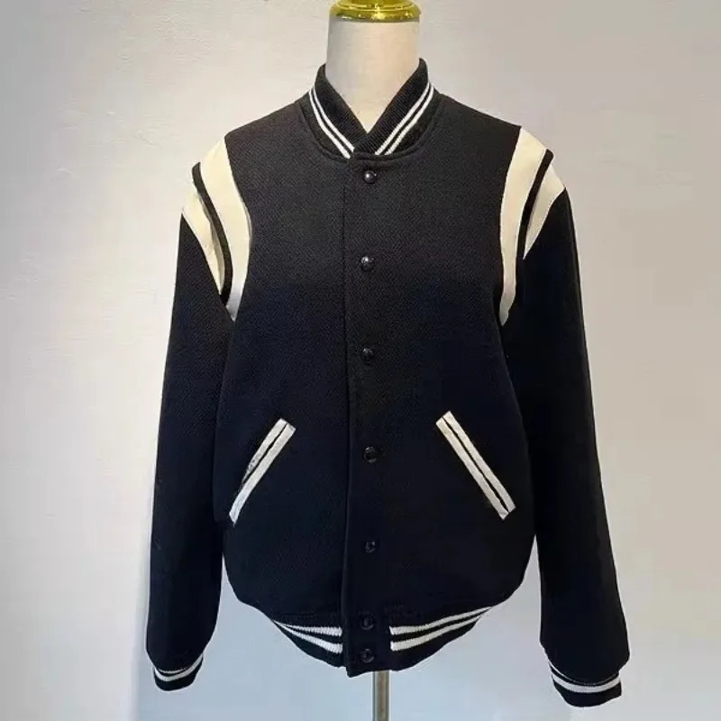 Deep City Korean style white bomber jacket womens streetwear preparatory retro tweed baseball jacket college autumn and winter fashion 241019
