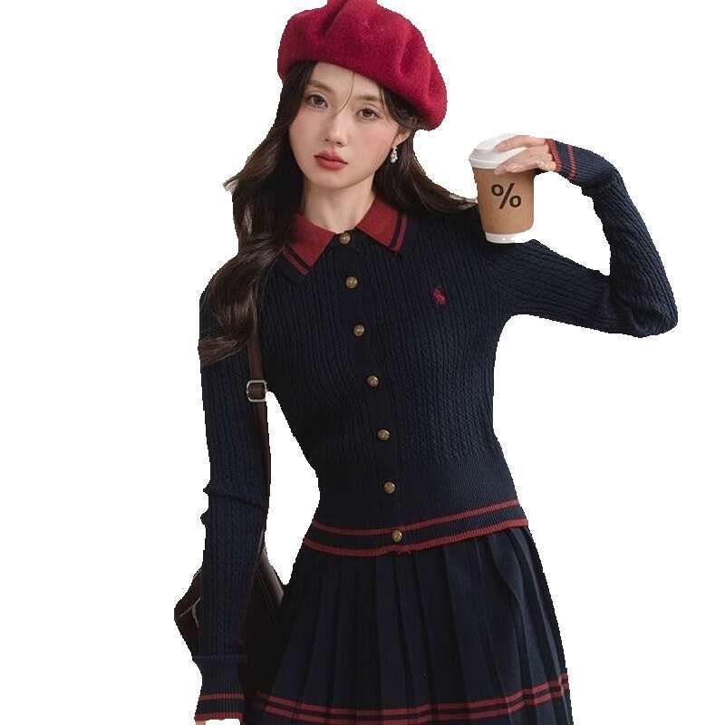 Korean Suits WearAutumn New Two Piece Set Women Clothes Fashion Knit Cardigan Golf Skirt
