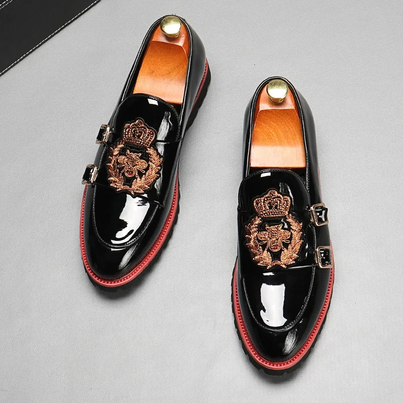 black mens coat patent leather double button formal dress shoes business handmade mens shoes size 38-48 241019