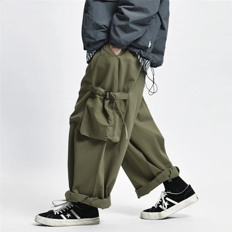 Multi Pocket Cargo Pants Mens Work Pants Safari Style Casual Wide Leg Pants Men Solid Color Baggy Trousers 241010