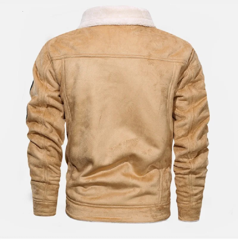 Autumn winter coat mens jacket retro solid collar outdoor training suede zipper pocket cashmere collar warm jacket 241007