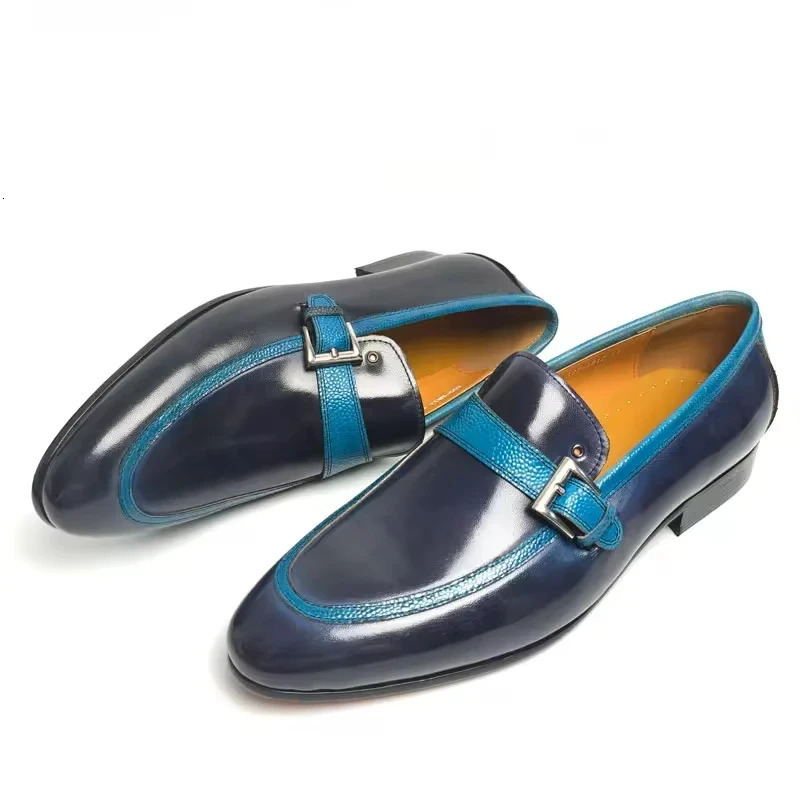 Fashionable blue leather shoes mens casual shoes high-quality office daily wear professional handmade mens denim leather shoes 241019