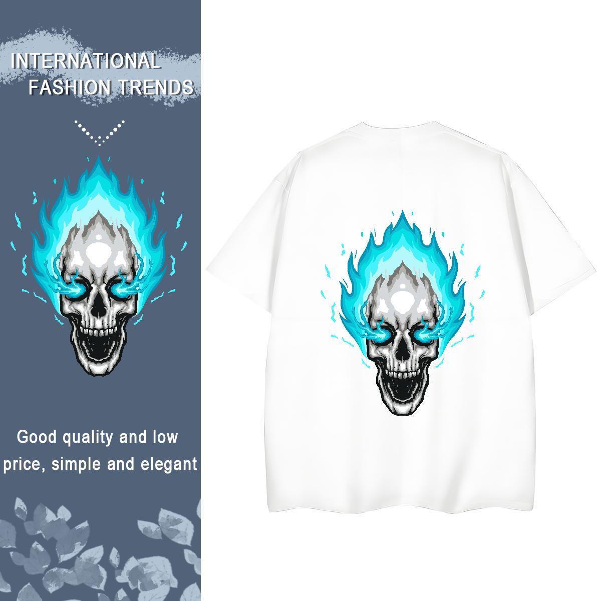 Brand T-Shirts for Women 100% Cotton 230g Short sleeve Soft Hip Hop Street skull Women Tshirts Unisex Cartoon Print Tops Shirt