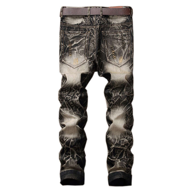 New Streetwear Jeans Men Four Season European And American Personality Embroidery Wings Hole Denim Trousers Retro Plus Size