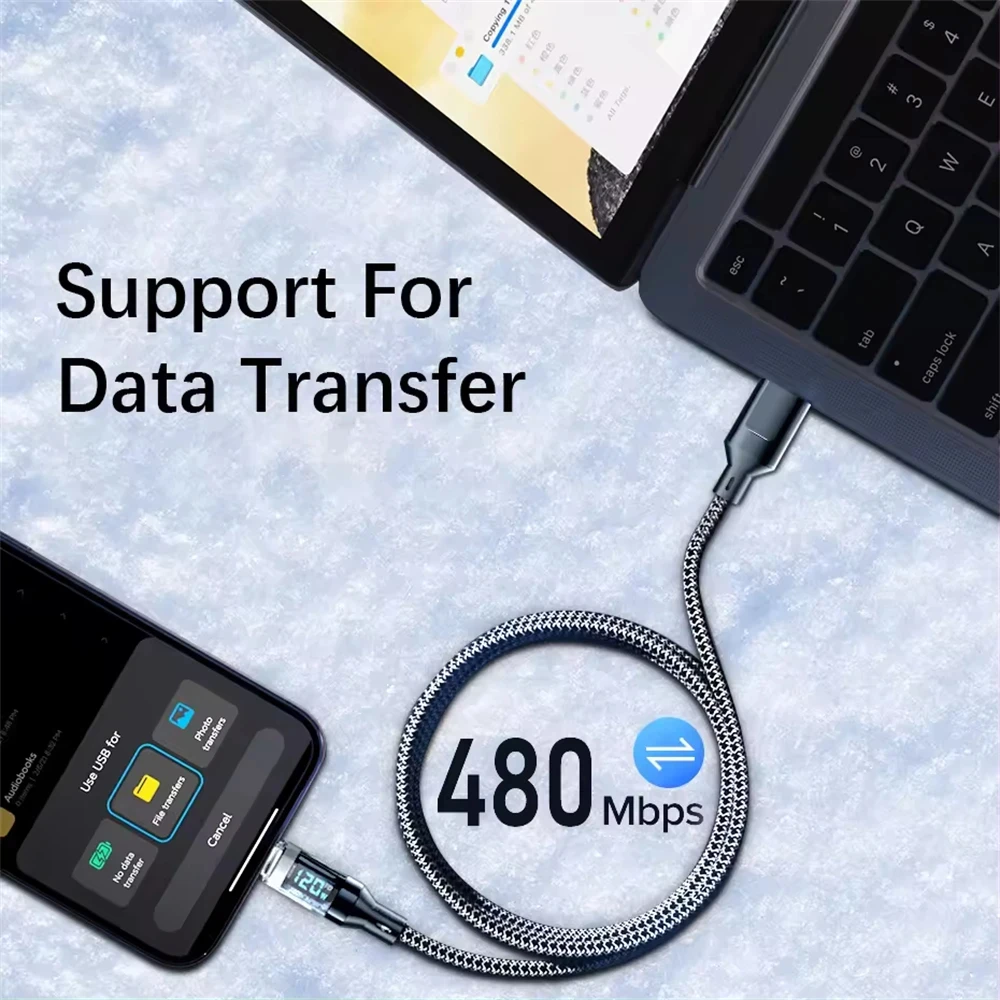 120W LED Digital Display Screen Fast Charging USB C-cable Suitable for All High-end Smartphones Fast Charging Data Cable