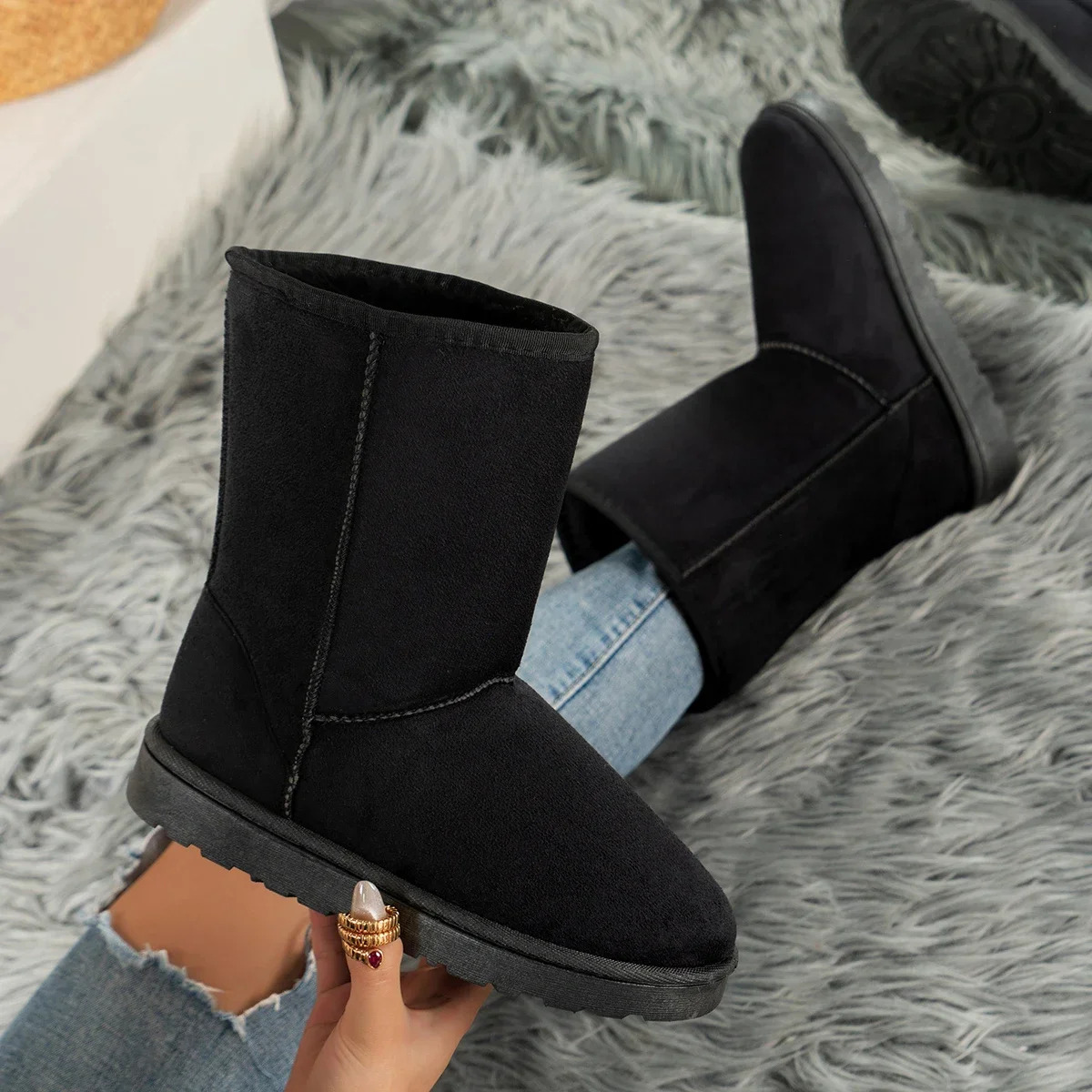 New designer shoes, high-quality winter wear style, midsole, women's fashion, solid color, casual, snow big, thick soled boots