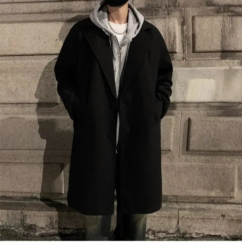 Retro double-sided wool coat mens mid length knee thick tweed autumn thick set windbreaker warm and soft 241021