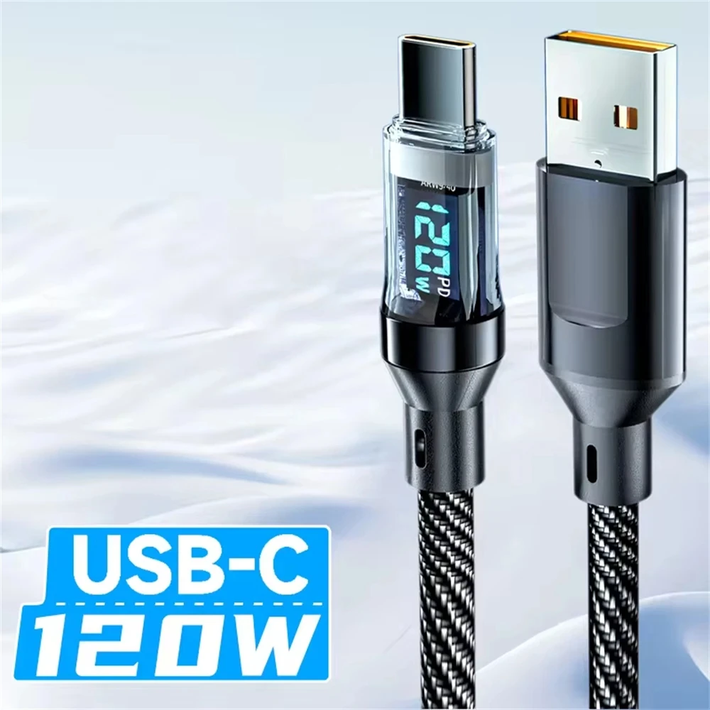 120W LED Digital Display Screen Fast Charging USB C-cable Suitable for All High-end Smartphones Fast Charging Data Cable