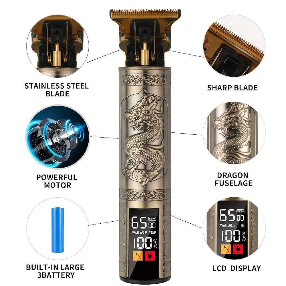 T9 hairdresser electric push cut hair USB electric push large screen dragon carving razor bald hair clippers XJ250624