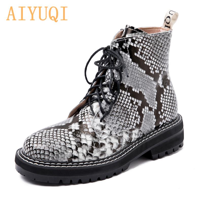 Women AIYUQI Shoes Ankle 2024 Autumn British Wind Genuine Leather Thick With Fur Ladies Short Boots Motorcycle Marton 47a4