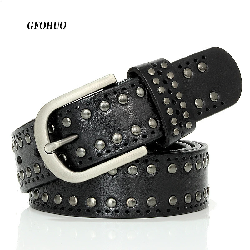 3.3CM Punk Lady Belts Rivet Women Belt High Quality Real Genuine Leather Belt Female Strap Vintage Woman Cowskin Belt For Jeans 241024