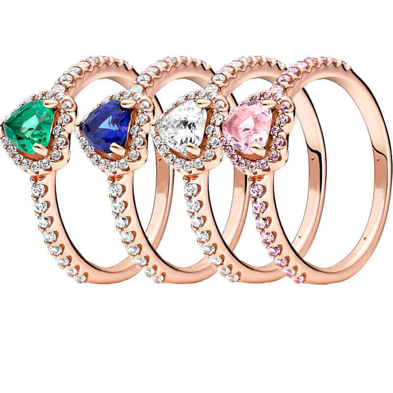 925 Sparking Rose Gold Elevated Heart Crown Solitaire Clear Zircon CZ Ring For Women Anniversar Wedding Jewelry