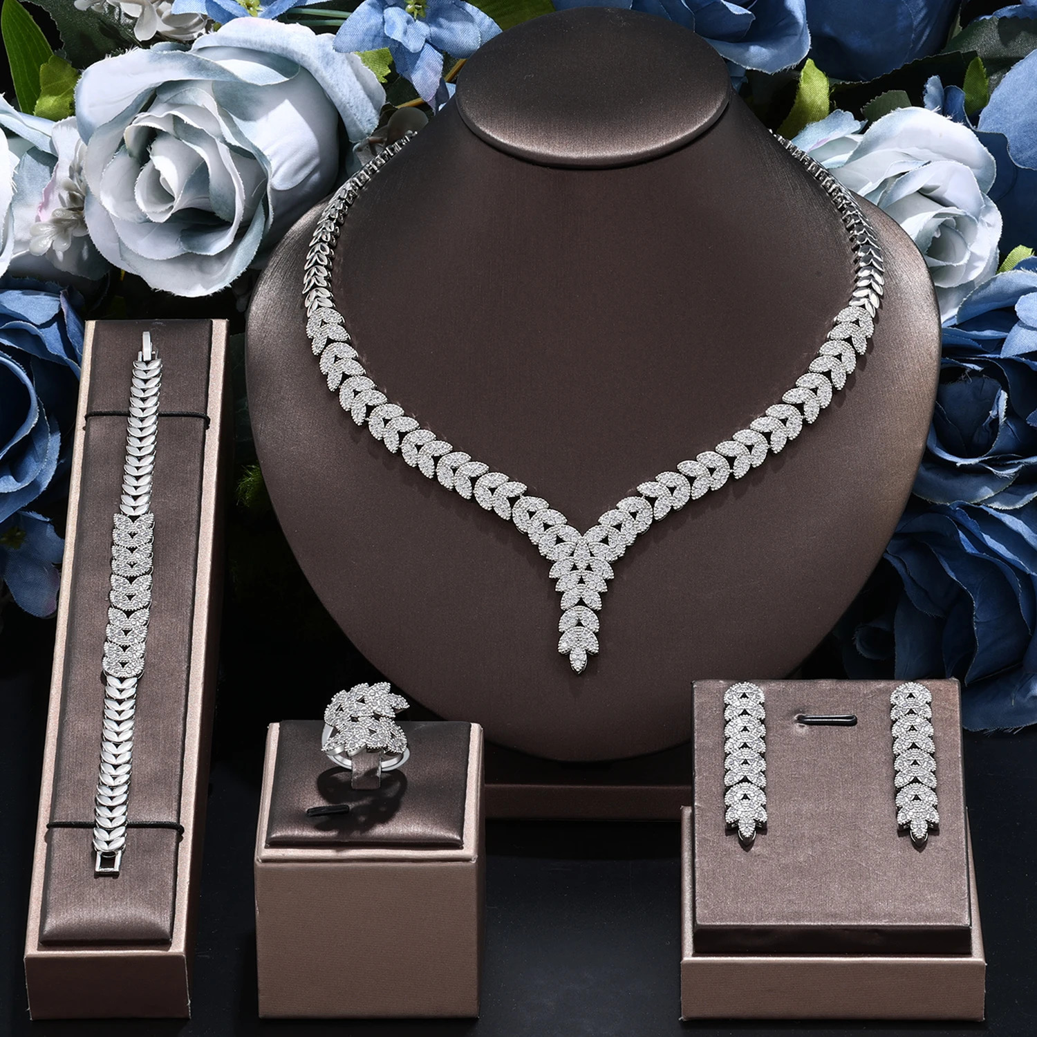 Bridal Zirconia WOMens ParTY Dubai Necklace Bracelet Earrings CZ Crystal Wedding Jewelry Set 241021