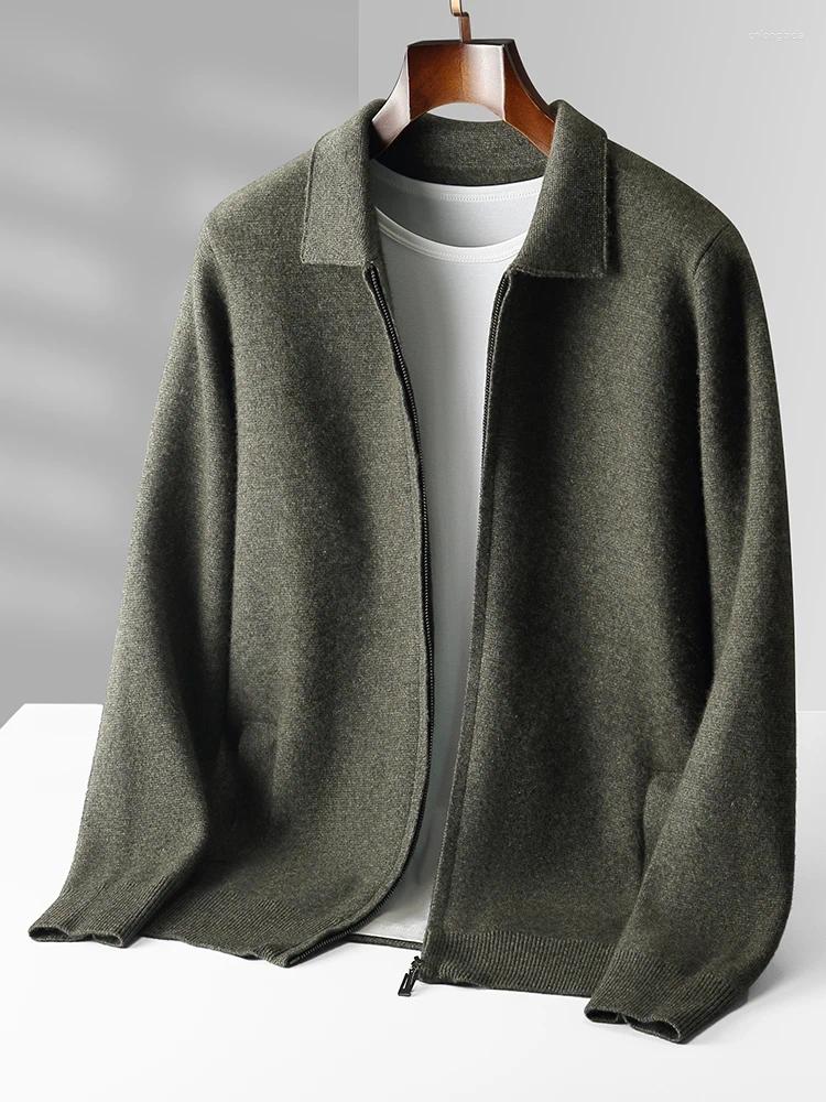Men's Sweaters Luxury Autumn Winter Men Cashmere Sweater Thick Warm Zipper Cardigan Merino Wool Knitwear Polo Collar Top Smart Casual Coat