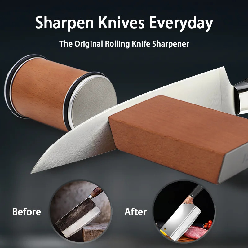 Rolling Knife Sharpener DoubleSided Diamond Sharpening Stone 15 20 Degree Magnetic Angle Roller for Kitchen Knives 241019