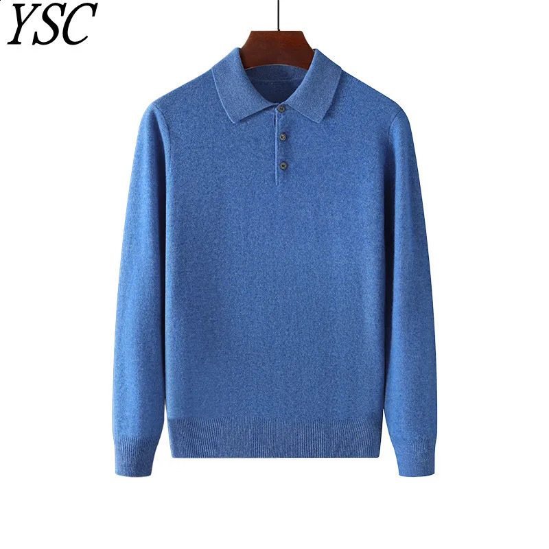 Men Knitwear Australian Wool Pullover Cashmere Sweater Polo Collar Thick Style Long Sleeve Warmth Basic Business Clothing Tops 241021