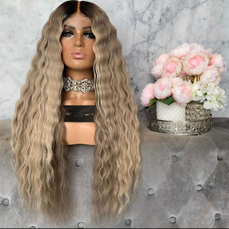 Free shipping Brazilian Deep Wave Curly Full Front Wig 13X4 Light Ash Blonde Transparent HD Silation Human Hair Lace Frontal Wigs for Women Qearl