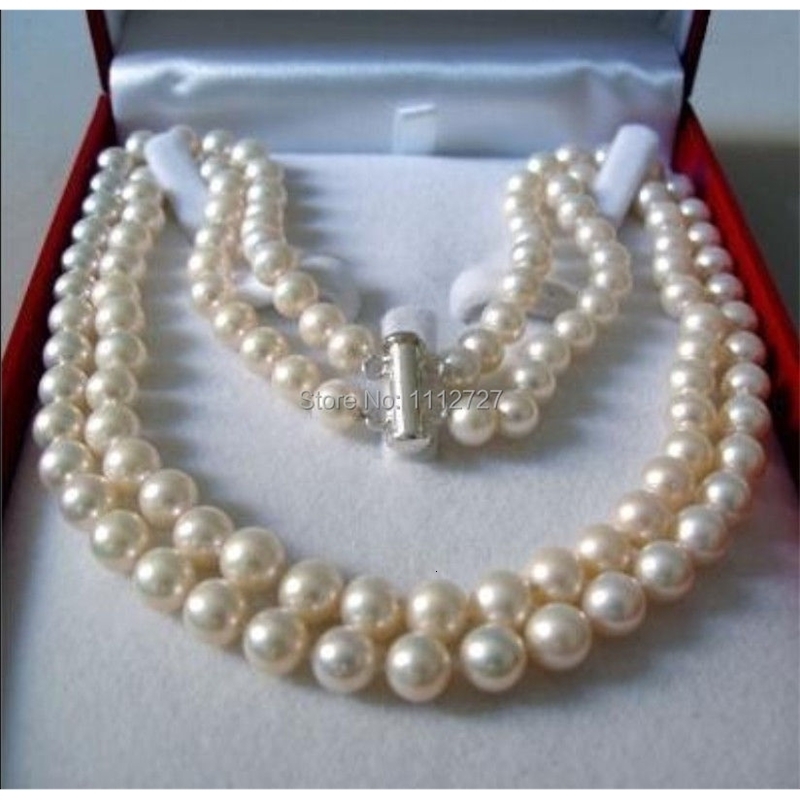 Charming 2-Row 7-8 8-9mm White Akoya Saltwater Shell Pearl Necklace Beads Natural Stone 17-18 BV340 Wholesale Price 240925