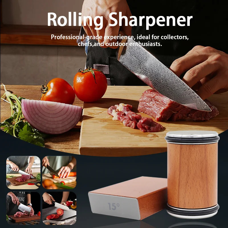 Rolling Knife Sharpener DoubleSided Diamond Sharpening Stone 15 20 Degree Magnetic Angle Roller for Kitchen Knives 241019