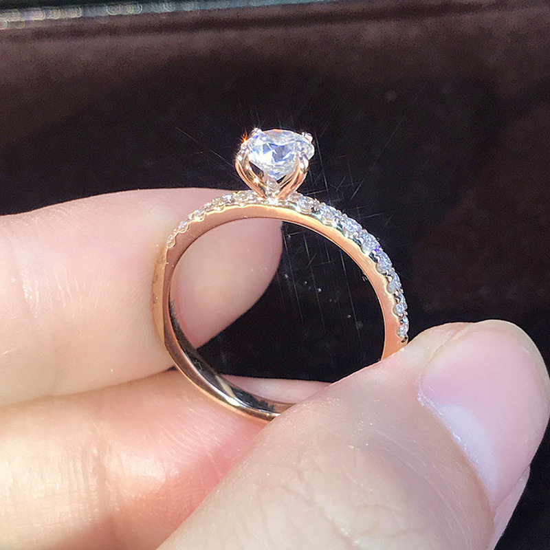 Ring Gold Silver Plated Cubic Zirconia Wedding Engagement Band for Anniversary Party and Couple Gift High Quality Texture
