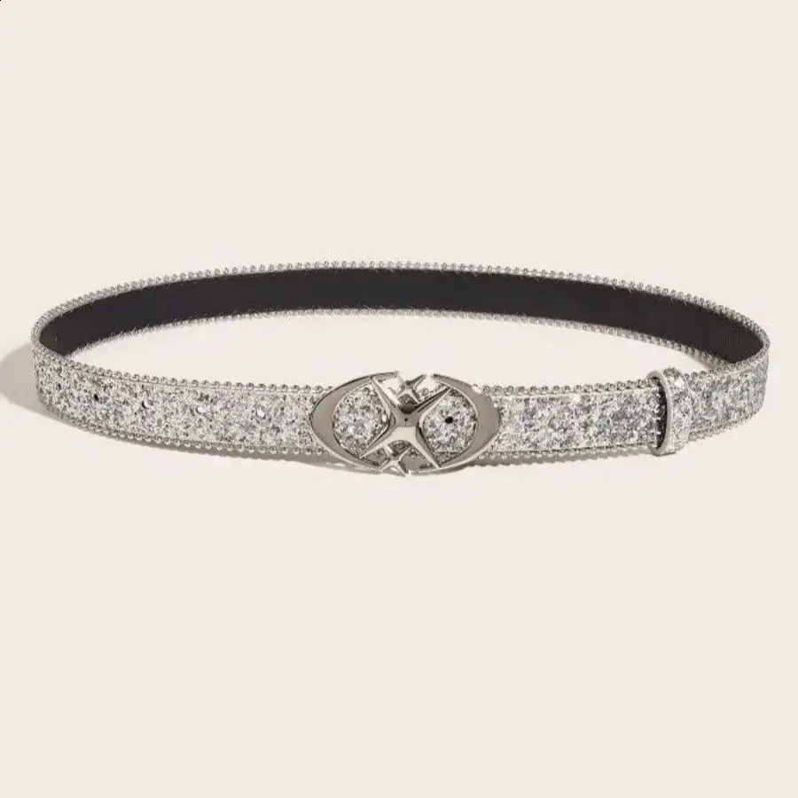 Y2K Girls Cross Star Silver buckle girl cowboy belt suitable for womens daily use of hip hop party belt fashion everything 241024