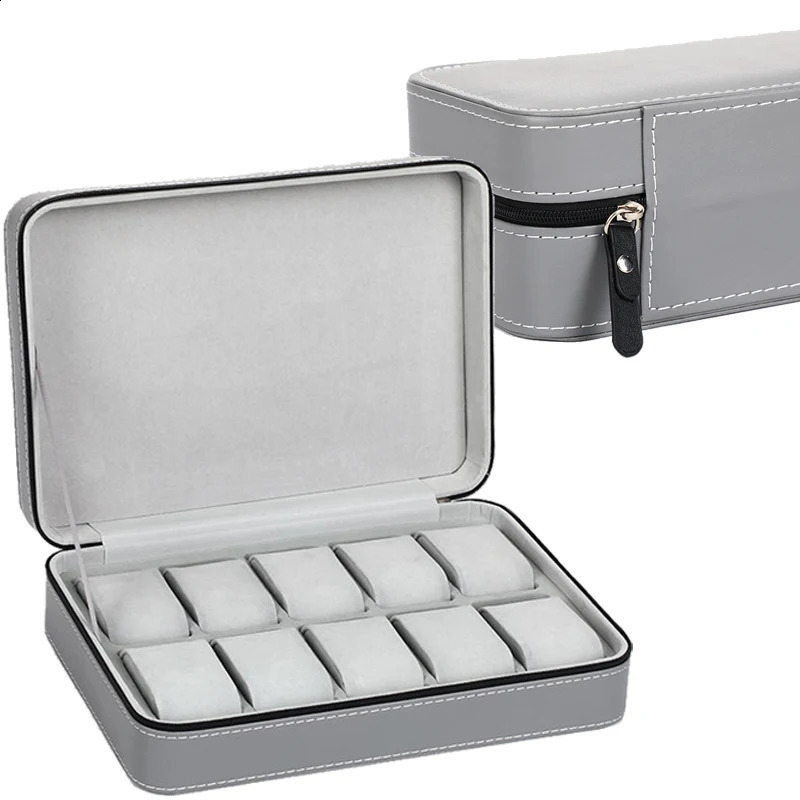 Watch Box Zippered Travel Case PU Leather Watch Storage Box Jewelry Collection Display Holder Organizer for Men Women 241024
