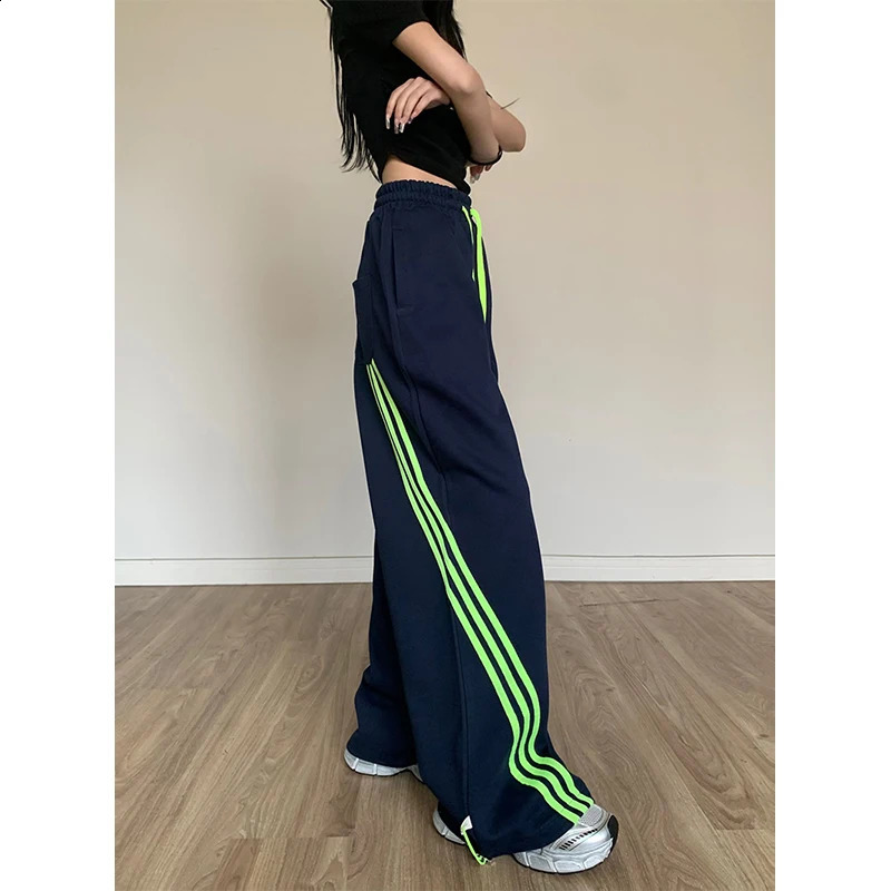 Black Striped Sweatpants Women Preppy Style High Waist Loose Casual Trousers Korean Chic Gray Lace Up Streetwear Wide Leg Pants Z260314