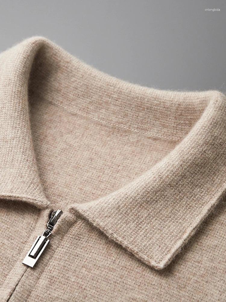 Men's Sweaters Luxury Autumn Winter Men Cashmere Sweater Thick Warm Zipper Cardigan Merino Wool Knitwear Polo Collar Top Smart Casual Coat