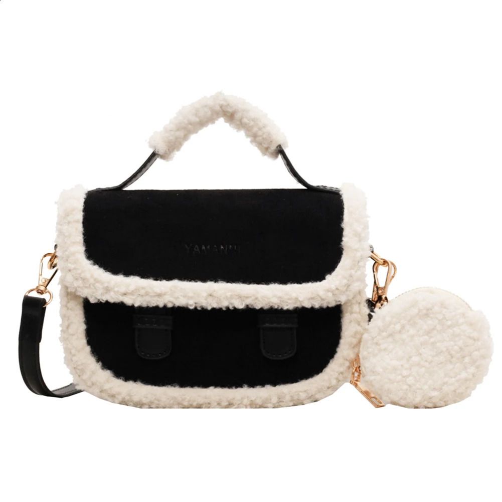 Womens cross body bag retro fluffy handbag with coin wallet square handbag top autumn and winter handbag 241021