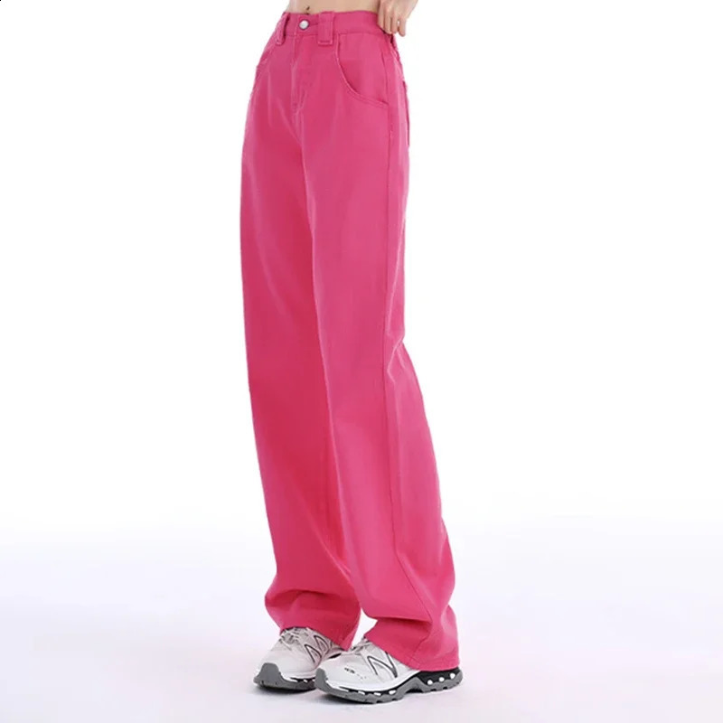 Womens high waisted wide leg jeans womens fashionable pants womens Y2k Harajuku blue card color black pink wine red rose red jeans denim 241021