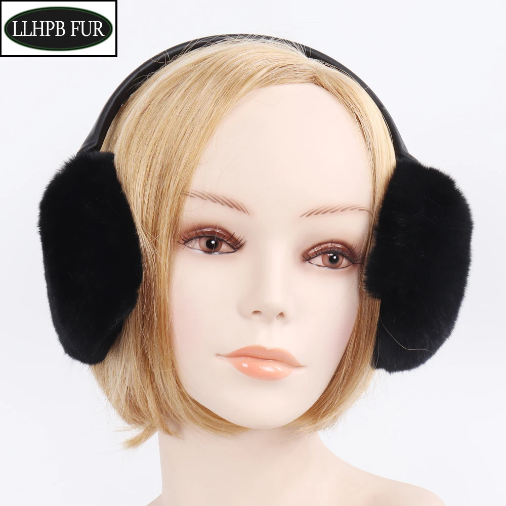 Winter Genuine Rex Rabbit Fur Earmuffs Lady Warm Real Rex Rabbit Fur Plush Ear Muff Women Fluffy 100% Natural Fur Earlaps 241024