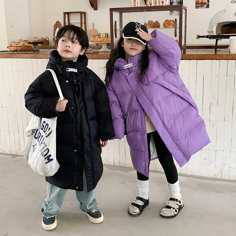 Kids Coat Korean New Autumn Winter Fashion Style Mid Length Down Jacket Children Heavy Knee Length Hooded Coat Kid OuterwearXJ241021
