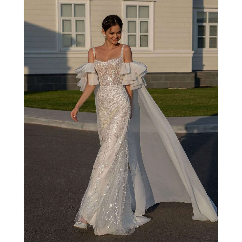 Nice-Looking Wedding Dress Mermaid Strapless Appliques Sequined Sleeveless Elegant Bride Gown Vestido De Noiva Custom Made 0228Lz