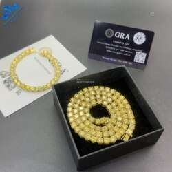 Sparkg Fashion Jewelry 3Mm 5Mm 6.5Mm Yellow Moissanite Tennis Chain Necklaces And Bracelet Pass Dia Tester