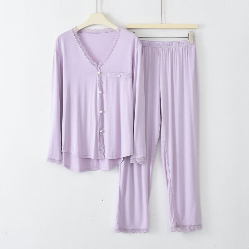 2025 New designer women s suit Pamas sleepwear long sleeved nine point pants set women fashion s spring and autumn casual cardigan wool sweater home w