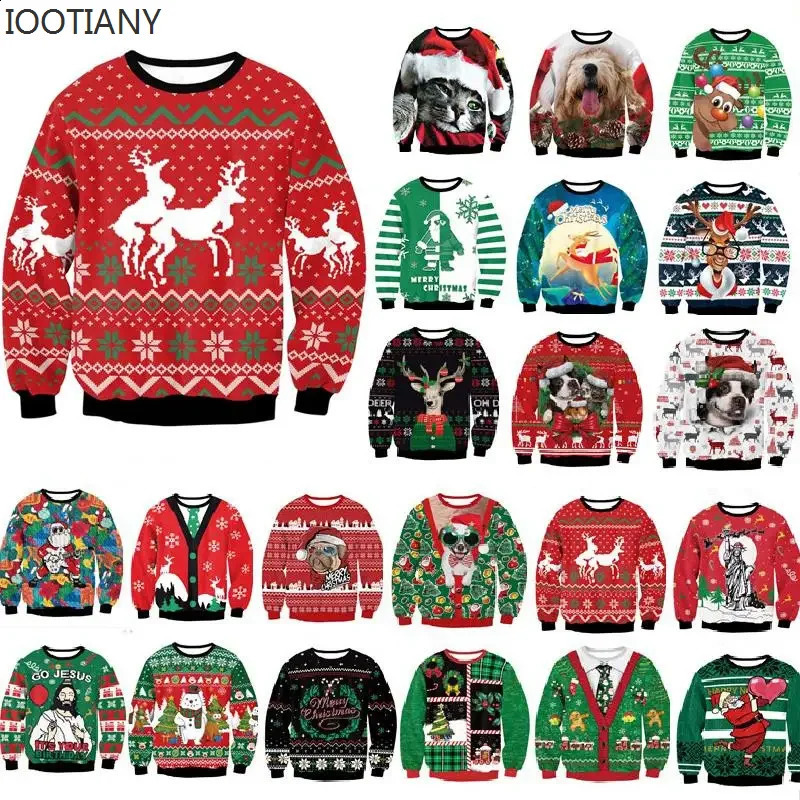 Men women ugly Christmas hoodies fun hump reindeer climate sticky Christmas fleas couple holiday parties Christmas sweaters 241021