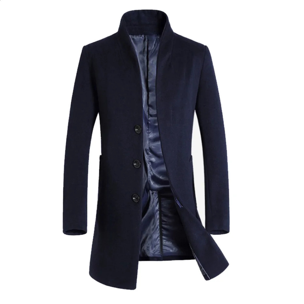 Mens Winter Warm Solid Color Wool Trench Coat Ultra Thin Coat Long Coat Mens Solid Color Jacket Long Button Wool 241021