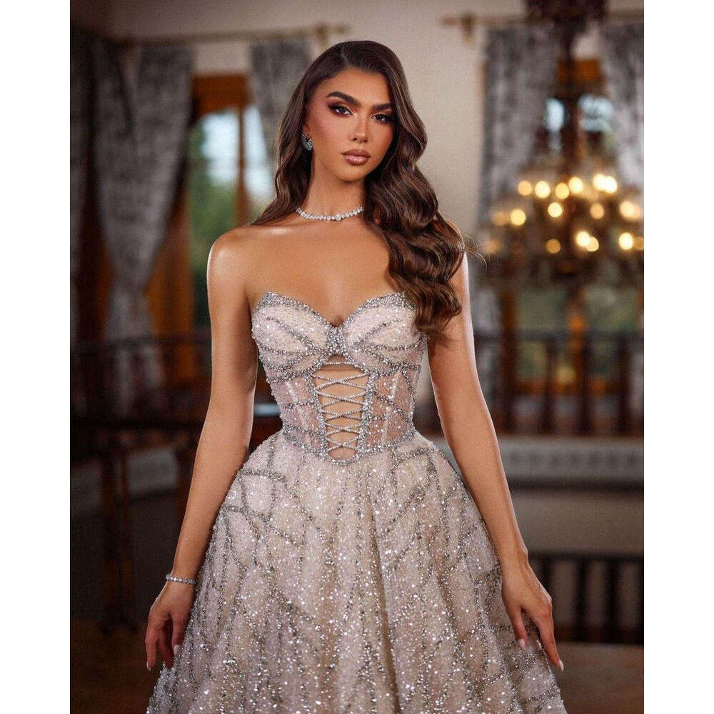 Wedding Dress Sparkg A-E Strapless Beading Sequined Sleeveless Princess Bride Vestido De Noiva Custom Made 0218