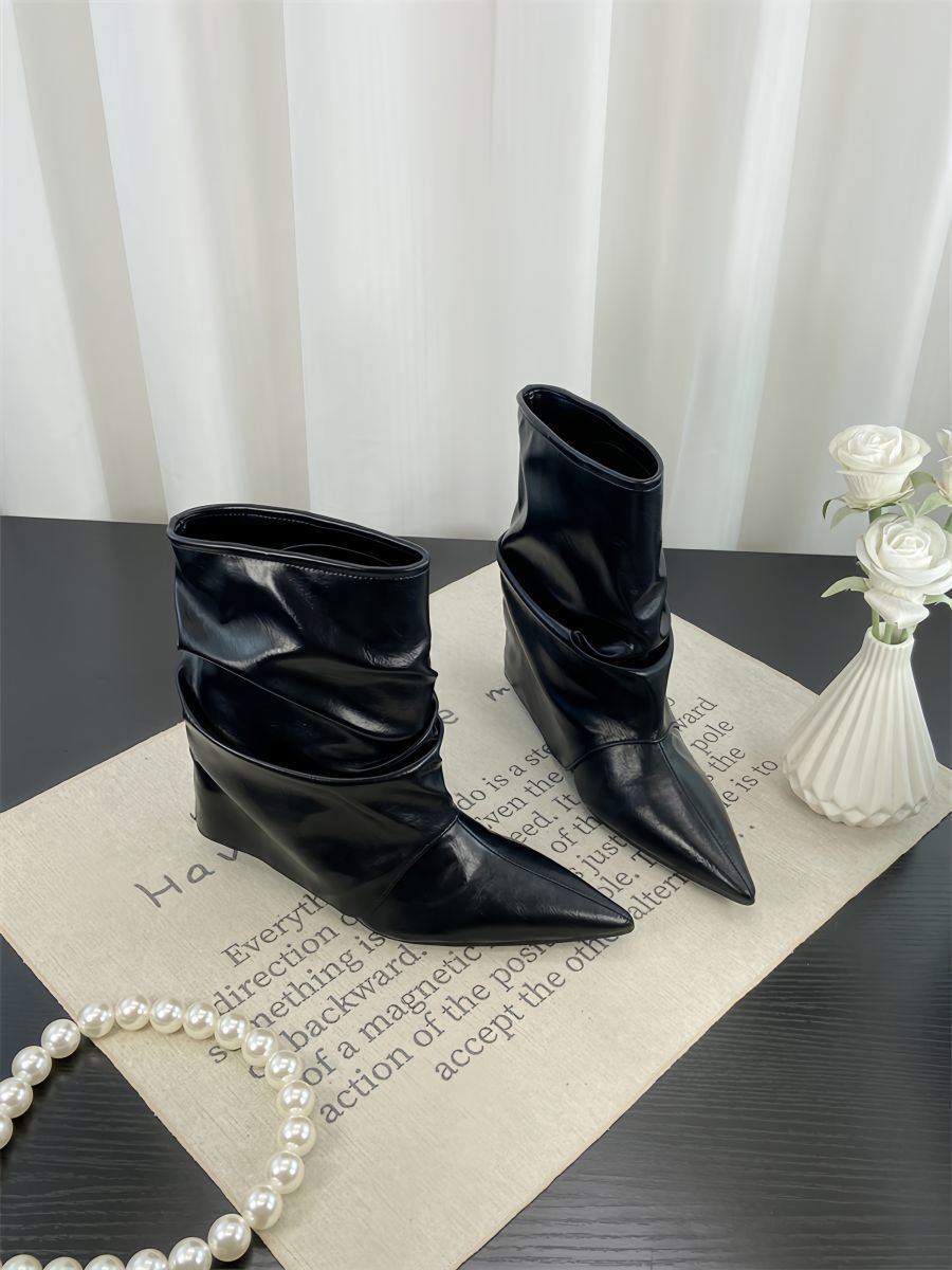 New European and American Niche Design Pointed High-heeled Wrinkled Boots