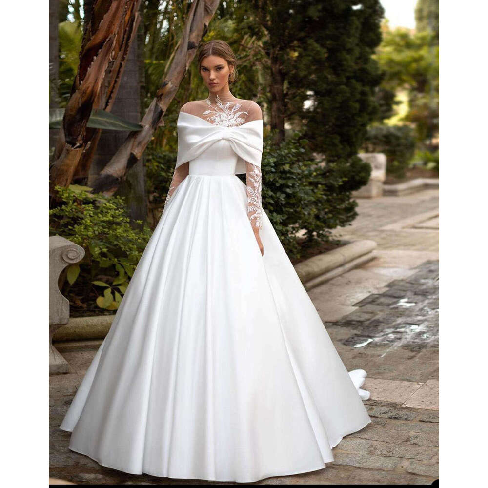Classic Wedding Dress A-E High Neck Appliques Lace Long Sleeve Or-Length Princess Bride Vestido De Noiva Custom Made 0228Lz