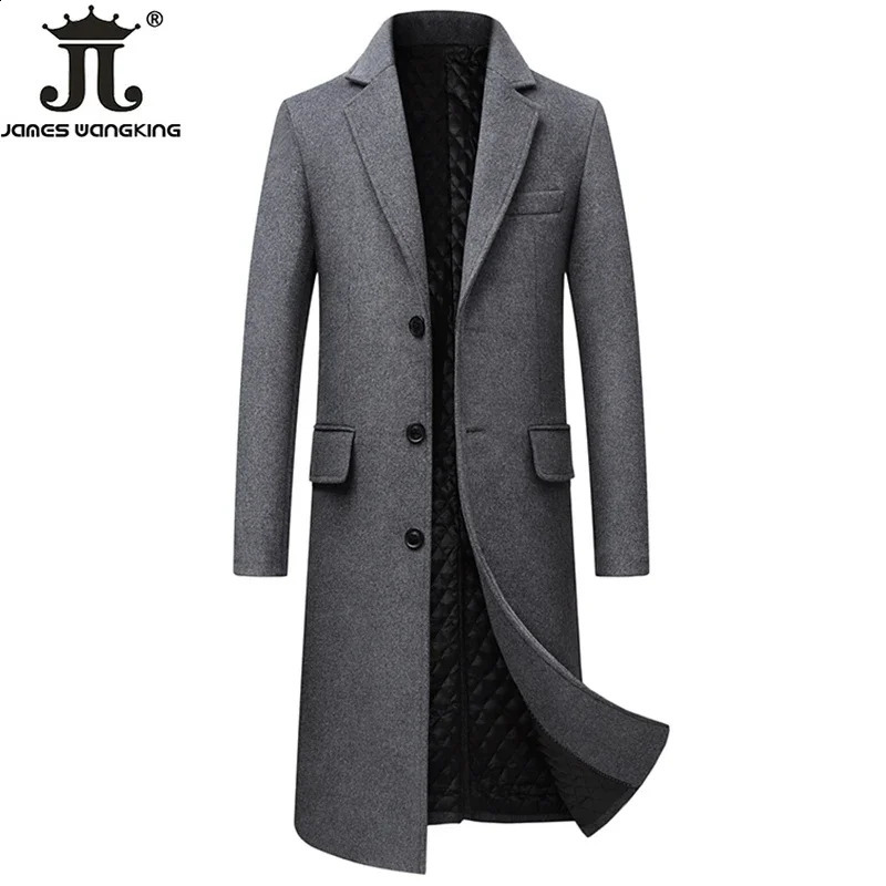 Autumn and winter mens wool jacket boutique high-end wool blend coat mens X-long thick coat mens knee collar coat 241021