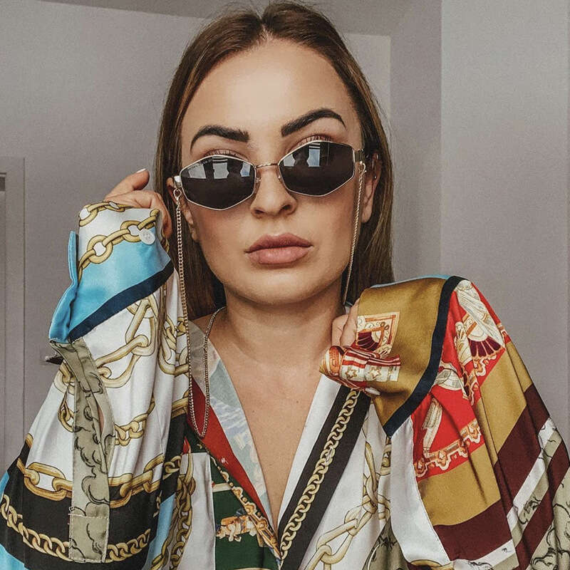 2025 sunglasses for men Irregular Fashion Small Women Brand Designer Trendy Polygonal Sun Glasses Ladies with Metal Eyewear Chain
