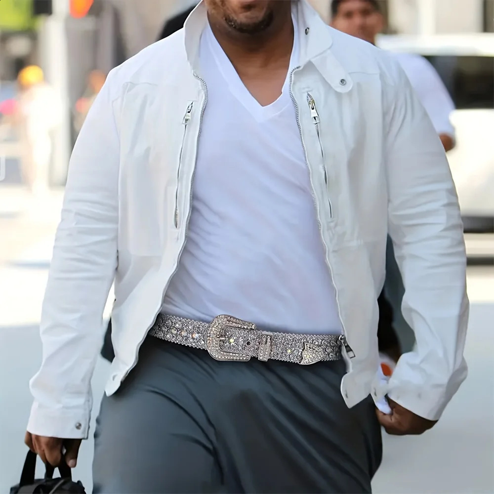 Oversized Sparkle Belt Silver Shining Western Cowboy Girl Cowboy Belt Nail Set Belt Y2K Style Pants Jeans 241024