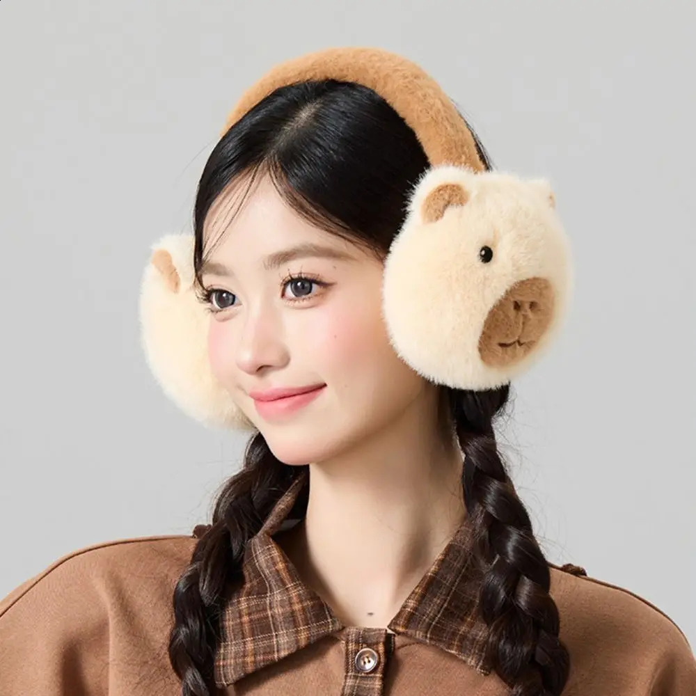 Soft Cartoon Capybara Plush Earmuffs Windproof Thicken Winter Ear Cover Ear Protection Keep Warm Foldable Earflap Outdoor 241024